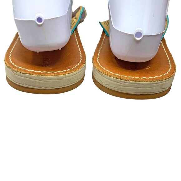 OluKai Kahiko Sea Blue Braided Leather Flip Flip / Toe Post Sandals - Picture 9 of 12